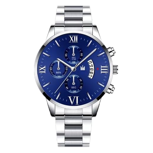 ITVIP Moda affari maschile ultrasottile Orologio da cintura in acciaio Tre occhi e sei aghi Orologio al quarzo impermeabile di alta qualità (Blu)