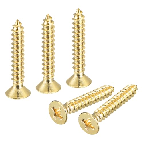 sourcing map 40 tornillos de latón para madera, M3,5 x 20 mm, cabeza plana Phillips, tornillo autorroscante para carpintería para bisagras de puerta, muebles de madera, electrodomésticos