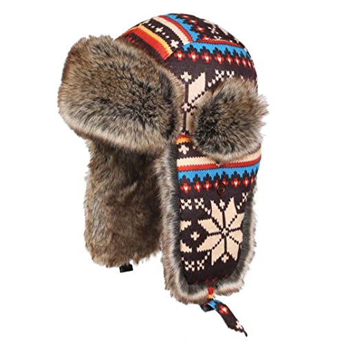 Trapper Hat Cold Proof Winter Ski Hat Pilot Ear Flap Cap Warm Windproof Hat Winter Thermal Clothing Brown