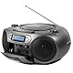 Aiwa BBTC-550BK Tragbares Radio mit CD, Bluetooth und USB, Cassettes-Recorder Farbe: Metallic-Grau