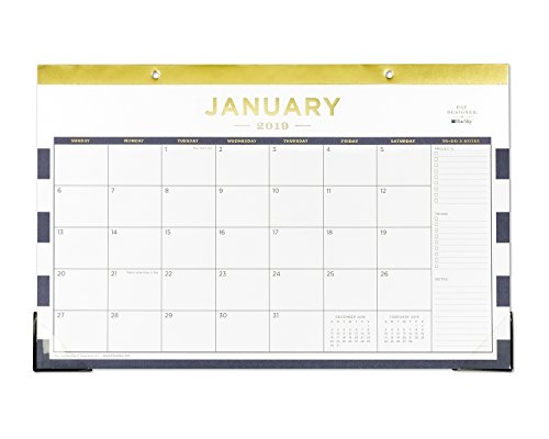 Blue Sky Day Designer for 2019 Monthly Desk Pad Calendar, 17' x 11', Navy Stripe, Model: 103628-19