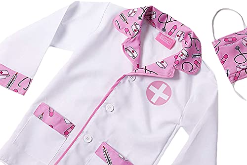 Bata y máscara de doctor para niños rosa y blanco de 2-4 años miniatura 5