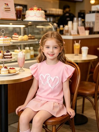 Image of Girls 4 Packs Tees Ruffle Short Sleeve T-Shirt Ribbed Knit Casual Summer Tunic Tops 4-12 Years