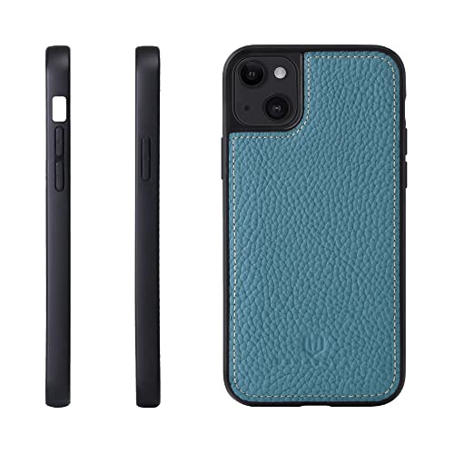 iPhone 14 Plus ケース 本革 シュリンクカーフレザー 耐衝撃 ハンドメイド ギフト おしゃれ シンプル メンズ レディース スマホケース 青 シアン SPG-14Plus-Cyan