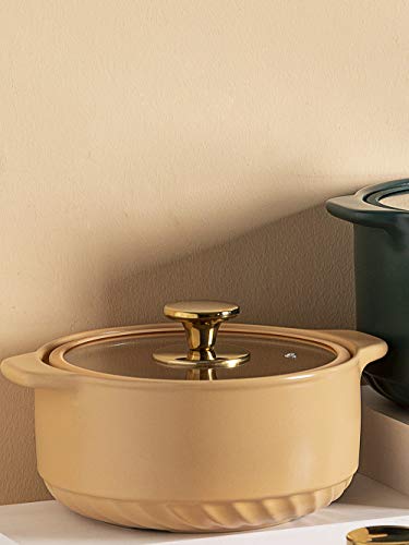 MDZF SWEET HOME Ceramic Casserole Dish with Glass Lid Clay Pot Round Ceramic Cookware, 3 Quart Main Image