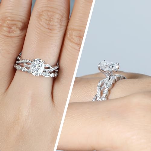 SILVERNANA 1.5CT Oval Cut Moissanite Engagement Ring for Women 925 Sterling Silver Twisted Vine Promise Wedding Ring for Her Size 7 - Image 3
