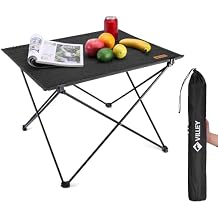 VILLEY Folding Camping Table with Carry Bag, Portable Lightweight Beach Table with Oxford Fabric and Reinforced Aluminum Panel for Outdoor, Camping, Picnic, Backyards, BBQ