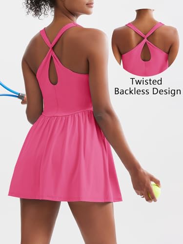 Image of Sexyasasii Women's Summer Athletic Tennis Dress with Built in Shorts and Bra Square Neck Workout Exercise Active Golf Dresses
