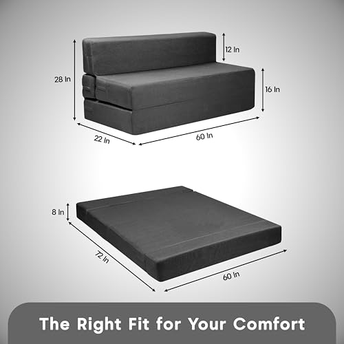 Image of Amazon Brand - Solimo 3 Seater 5 * 6 Jute Fabric Washable Cover Sofa Cum Bed 3 Seater Double Foam Fold Out Sofa Cum Bed (Finish Color - Grey Delivery Condition - Pre-Assembled)