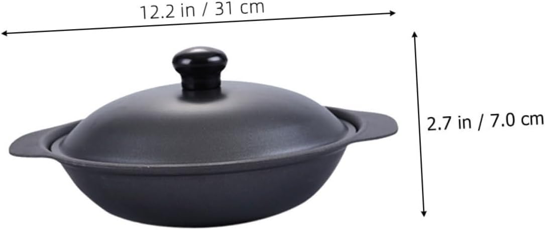 VICASKY Pre Seasoned Iron Cookware Casserole Dish with Lid Flat Bottom Cooking Pot for Soup Ribs and Healthy Meals High Temperature Resistant Kitchen Supply for Home and Restaurant Use