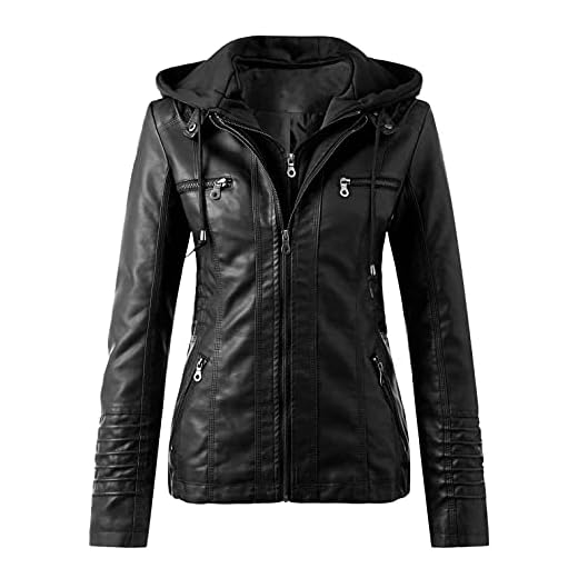 BOOMJIU Veste en cuir - Veste de survêtement pour femme - Rétro - Veste de motard - Fermeture éclair - Manteau slim avec poches - Veste Highway élégante à manches longues