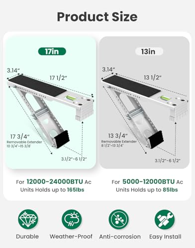 Image of Window Air Conditioner Support Bracket: Adjustable Anti-Slip Shock-Absorbing Mat Windows Safe Bracket Built-in Bubble Level - 12000 to 24000 BTU AC Units Window Mount Bracket Up to 165 lbs