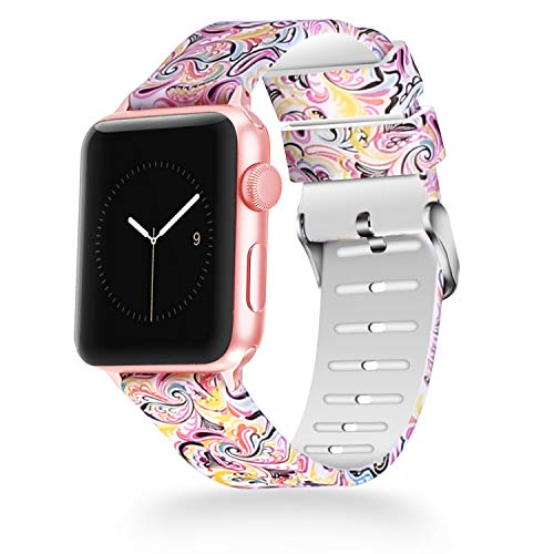 WISHTA Compatible with Apple Watch Band 38mm 40mm 42mm 44mm, Women iWatch Bands Soft Silicone Floral Pattern Replacement Wristband Compatible with Apple Watch Series 4 3 2 1 Band