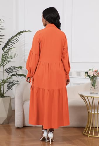Image of Women's Long Sleeve Maxi Shirt Dress Elegant Button Down Loose Swing Party Dress