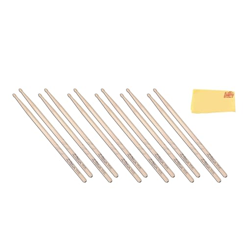 Zildjian 5A Anti-Vibe Wood Drumsticks - 6-Pack Bundle with Austin Bazaar Polishing Cloth