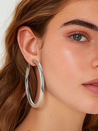 Image of Stainless Steel Chunky Hoop Earrings For Women, Minimalist and Chic, Black /Gold Plated, Round Hoops Earrings Hypoallergenic, Size: 30mm /40mm /60mm /80mm, Come with Box
