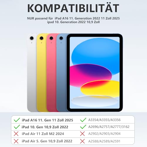 drivego Hülle mit Tastatur für iPad A16 11 Generation 2025/10 Generation 2022(11/10.9 Zoll), Magnetische Anti-Detach Tastatur Hülle für iPad 11./10. Gen, QWERTZ Layout Keyboard, Grau 2