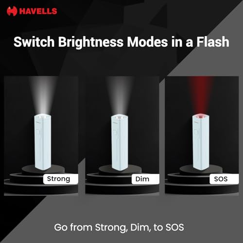 Image of Havells Colorix Rechargeable Pocket Torch | SOS Mode | Rechargeable Li-ion Battery | Thread Strap for Easy Carrying | Type-C Charging| Red