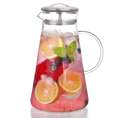 Hiware 68 Ounces Glass Pitcher with Lid and Spout, Heat Resistance Water Carafe