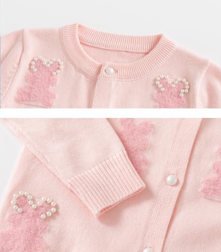 Image of CM-Kid Girl's Knit Sweater Cardigan Heart Long Sleeve Button Up Jacket Coat