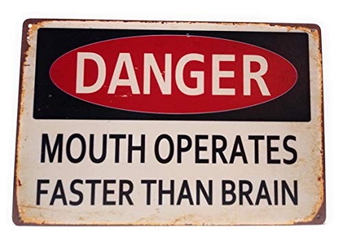 Danger, Mouth Operates Faster Than Brain Funny Tin Sign, Novelty Sign, Retro Sign, Kitchen Wall Art, Coffee, Bar Sign, Home Sign, 8-Inch by 12-Inch Sign | TSC260 |