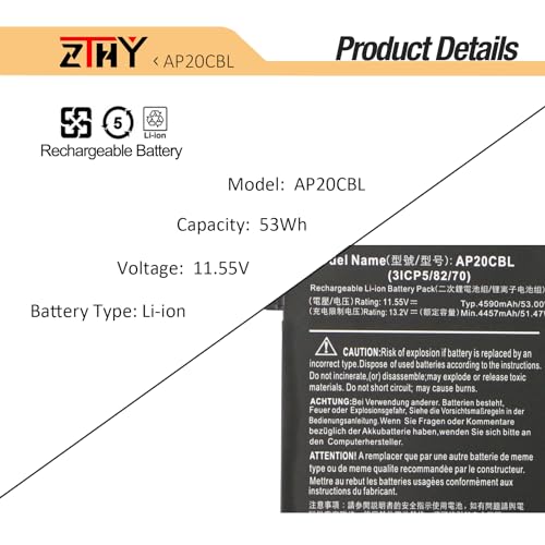 Image of AP20CBL Laptop Battery for Acer Aspire 5 A515-45 Aspire 7 Swift 3 SF314-43 | A515-45G A515-46 A515-56 A515-56T A515-56G A715-43G SF314-511 Vero AV15-51 TravelMate Spin B3 B311RNA-32 Chromebook CB315-4H