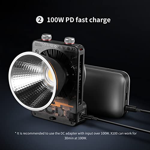 Image of Zhiyun Molus X100 Combo LED Video Light, with Upgrade Version Handle Battery 100w Studio Light 2700K~6500K, ZY to Bowens Mount Adapter for Outdoor Live Shooting
