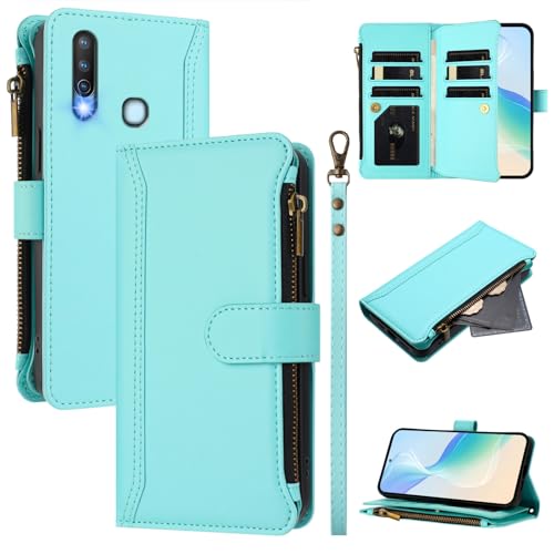 Rfvzubemok Compatible with Vivo Y5s / Y19 / Z5i,Compatible with Vivo U20 / U3 Cover,Flip Kickstand Double Card Slots Zipper Wallet Case Green2