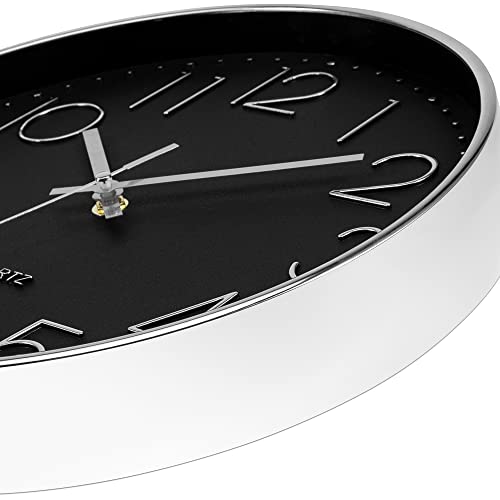 Foxtop Relógio de parede prateado silencioso sem tique-taque operado por bateria quartzo redondo rel