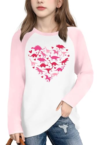 Image of Girls Valentine Shirts for Kids Valentines Heart Graphic Tshirts Casual Long Sleeve Shirts Love Heart Tee