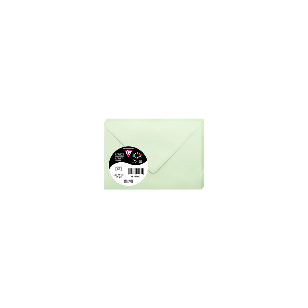 Clairefontaine 5470C Pack of 20 Gummed Envelopes Format 7,5x10cm 120g/m² Colour Green Invitation Events & Correspondence Range Pollen Premium Smooth Paper