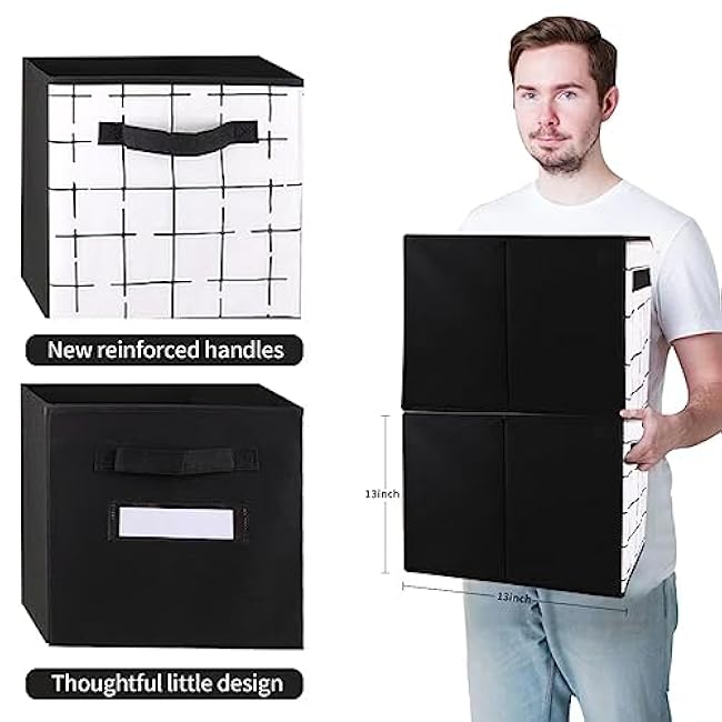 Storage Cubes. B&W Check Storage Cube Set, 6x 13inch Cube Storage Bins. Cubby Storage Bins for Cube Shelf Organizer, Closet Storage Basket and Room Organization. Collapsible Storage Bin Boxes (13X13X13 Inch)