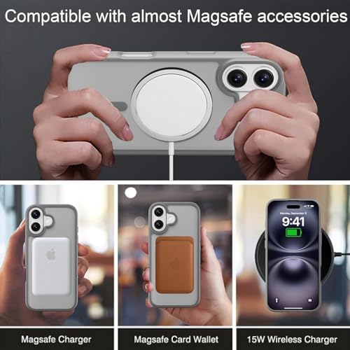 Image of Elzzi Magnetic for iPhone 17 Case, [Full Camera Protection] [Compatible with Magsafe] [Translucent Matte] Shockproof Protective Phone Case for Men & Women - Grey