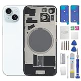 15 Back Glass Replacement with Metal Camera Frame and Lens Glass &Magnet for iPhone 15 (6.1-inch Blue) & Includes Replacement Tools