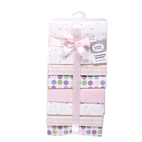 Image of Little Treasure Luvable Friends Cotton Poly Flannel Receiving Blankets Multipack, Pink Stripes, 30x30 inches