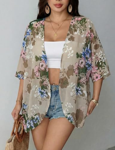 Image of Chunoy Women Short Sleeve Chiffon Kimono Beach Swimsuit Cover Up