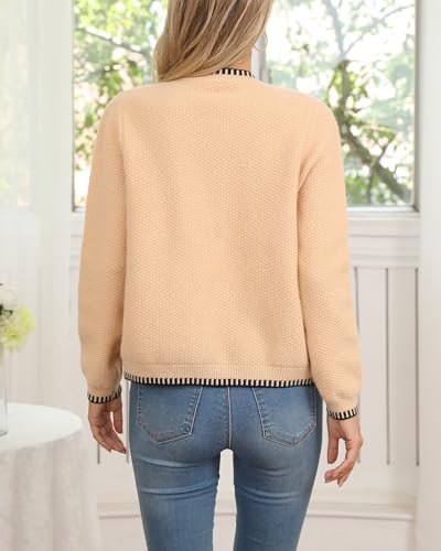 V For City 240626AW0014LRG-XS Womens Cardigan Sweaters Knit Blazer Women Winter Chunky Button Down Contrast Trim Tweed Cardigans Khaki X-Small thumb #2