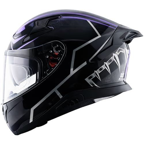 Image of Axor Apex Marvel Black Panther ISI ECE and DOT Certified Full Face Helmet for Men and Women with Dual Visors-Black Purple-L