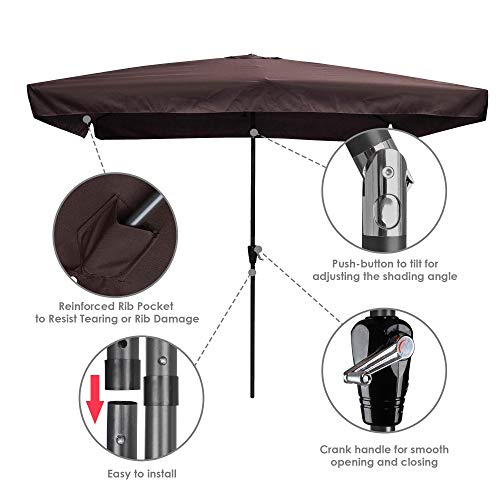 Yescom 10X6.5Ft (2X3M) Rectangle Aluminum Outdoor Patio Umbrella With Valance Sunshade Crank Tilt Garden Dark Coffee #TOP3