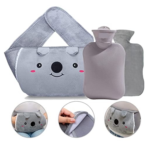 Wärmflasche mit Bezug, 3 in 1 Wärmflaschengürtel mit Wärmflasche , Tragbare Wärmeflasche mit Weichem Taillen-Bezug, Hot Water Bottle für Nacken und Schulter, Rücken, Taillenwärmung, 1L Cover