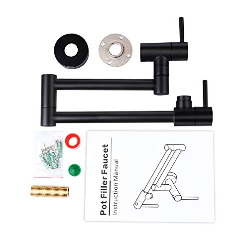Kwode Matte Black Pot Filler Faucet Wall Mount Commercial Kitchen Sink Faucet Double Joints Folding Stretchable Swing Arm With Single Hole 2 Handles Brass #TOP6