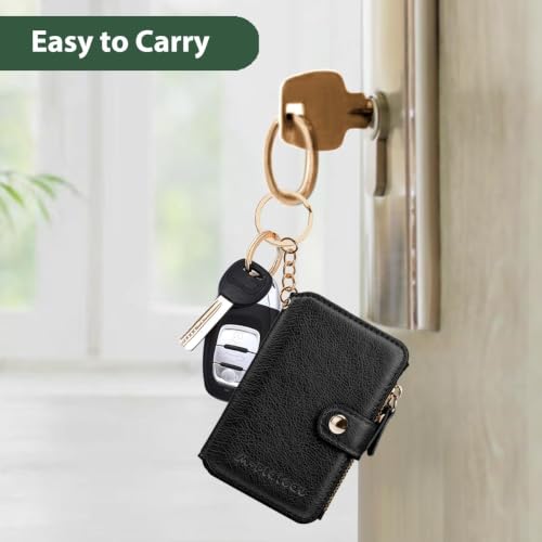 Image of M-Plateau RFID Blocking Slim Keychain Wallet for Women | PU Leather Wallet Keychain with ID Window & Zipper Pocket, Mini Credit Card Case for Daily Carry (Black)