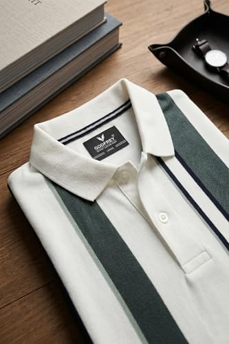 Image of GODFREY Striped Tshirt Shirts Men Cotton Polo T Shirt for Man with Pocket - Regular Fit Half Sleeve Collar T Shirts for Men