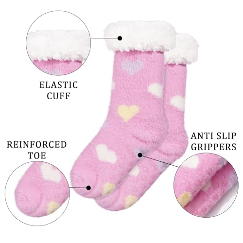 Image of Abodhu Warm Slipper Socks for Women - Fuzzy, Thick, Cozy Sherpa Lined Socks with Non-Slip Bottoms
