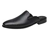 ELANROMAN Backless Mule Loafers Men Fashion Woven Genuine Leather Sandals Slippers Slip on Shoes Black US 7