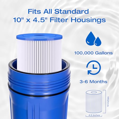Image of H&G Lifestyles Pleated Sediment Water Filter for Well Water, 10 x 4.5 | 5 Micron Whole House Water Filters, Compatible with 84637, WPX5BB97P, PC10, 355214-45, 355215-45, WP10BB97P, WP5BB97P