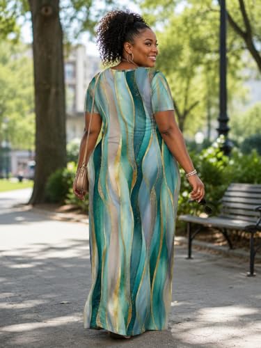 Image of SUZONANA Plus Size Dresses for Women Summer Casual Maxi Dress Short Sleeve Loose Vacation Dress