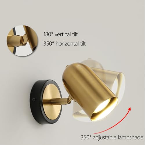 Aplique de pared LED negro y oro de 350° con enchufe e interruptor para dormitorio 2
