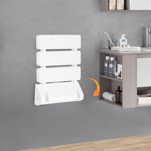 Sedile da doccia pieghevole montato a parete, sedile per doccia pieghevole per montaggio a parete, per anziani e donne incinte, bianco, portata 130 kg, salvaspazio
