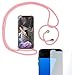 Produktbild EximMobile Handykette + Folie Schutzhülle kompatibel mit Samsung Galaxy A10 Handy Hülle mit Band Seil Rosa Schnur Case zum Umhängen Handytasche Umhängehülle Kette Kordel Silikoncase Tragen